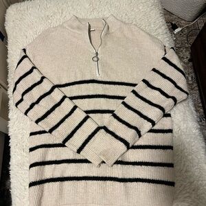 Women's Cream and Navy Striped Sweater
